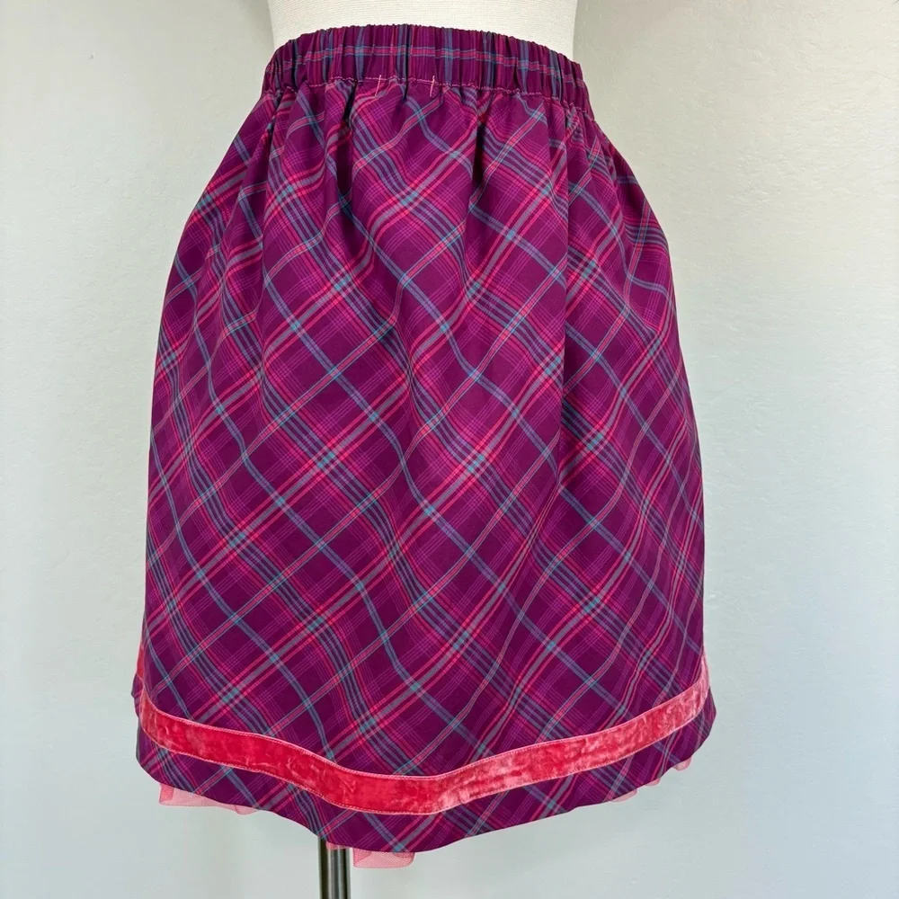 Matilda Jane Tinsley Skirt‎ Sz M Purple Plaid Cotton Tulle Girlhood Coquette